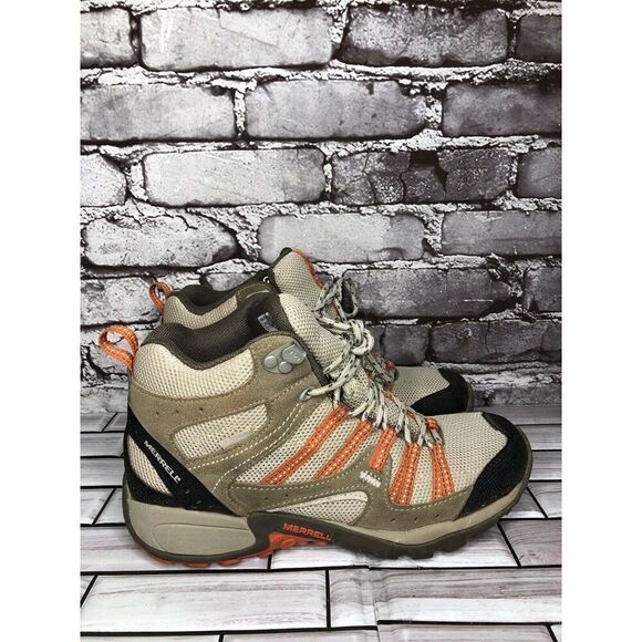 MERRELL Tuskora Waterproof Brindle Burnt Orange Hiking Boots Women Sz 8M J080664 - Picture 1 of 16